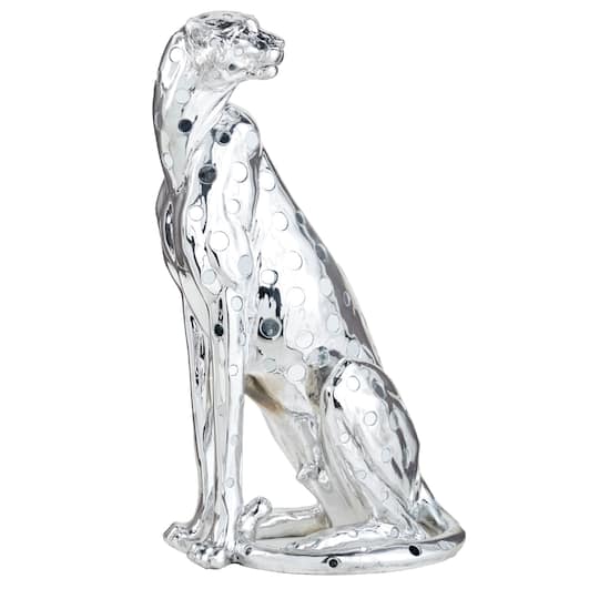 23" Silver Eclectic Leopard Sculpture